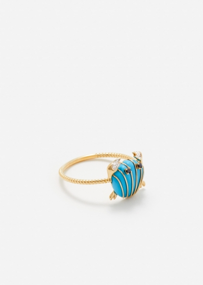 MINI BAGUE CRABE COQUILLAGE TURQUOISE OR JAUNE