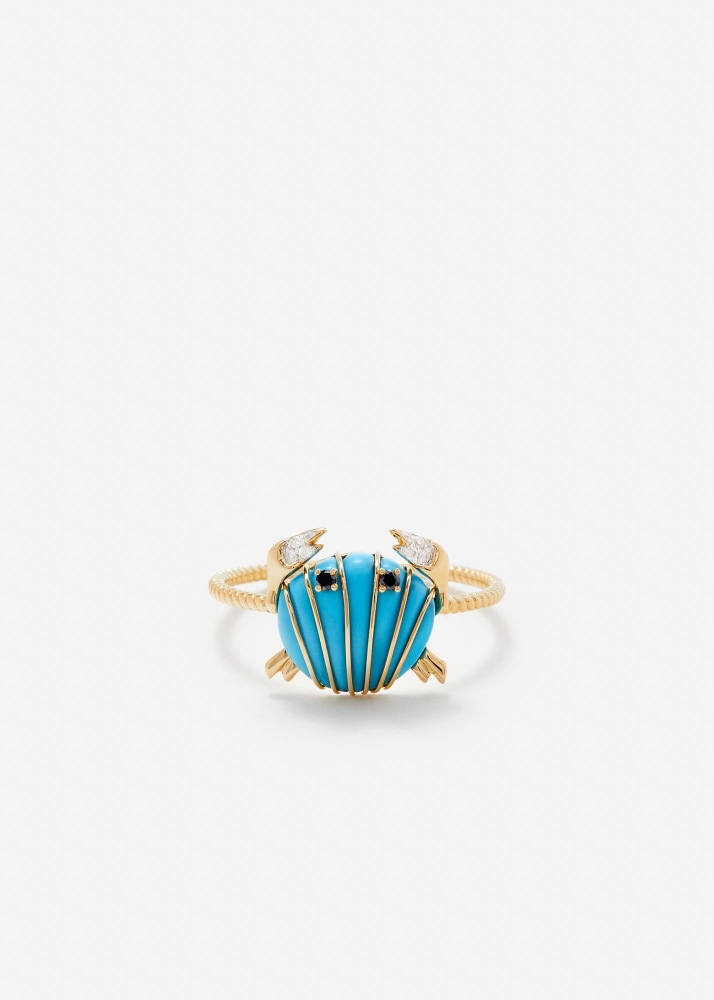 MINI BAGUE CRABE COQUILLAGE TURQUOISE OR JAUNE