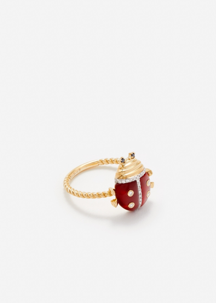 MINI BAGUE COCCINELLE OR JAUNE