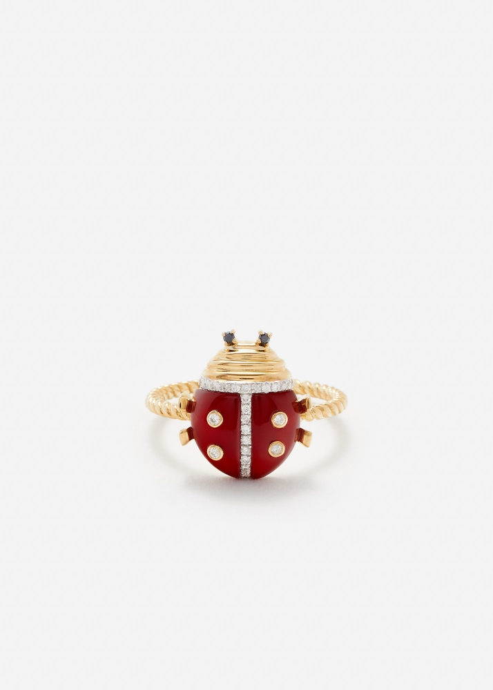 MINI BAGUE COCCINELLE OR JAUNE