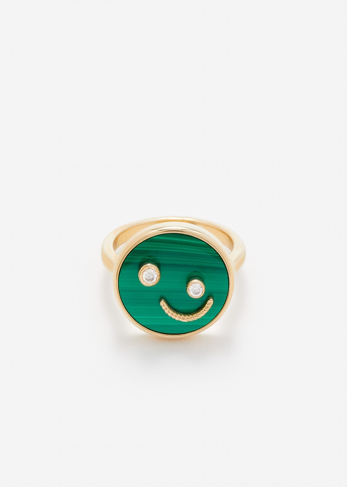 BAGUE PETIT SOURIRE MALACHITE OR JAUNE