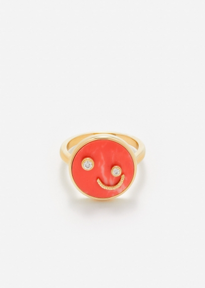 BAGUE PETIT SOURIRE CORAIL OR JAUNE