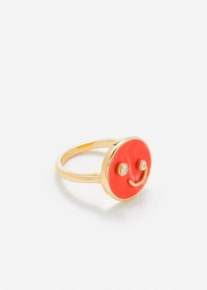 BAGUE PETIT SOURIRE CORAIL OR JAUNE