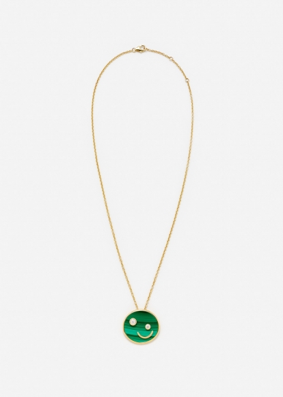 PENDENTIF PETIT SOURIRE MALACHITE OR JAUNE