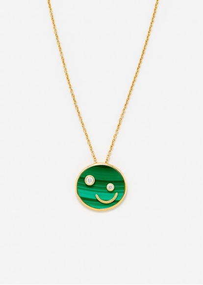 PENDENTIF PETIT SOURIRE MALACHITE OR JAUNE