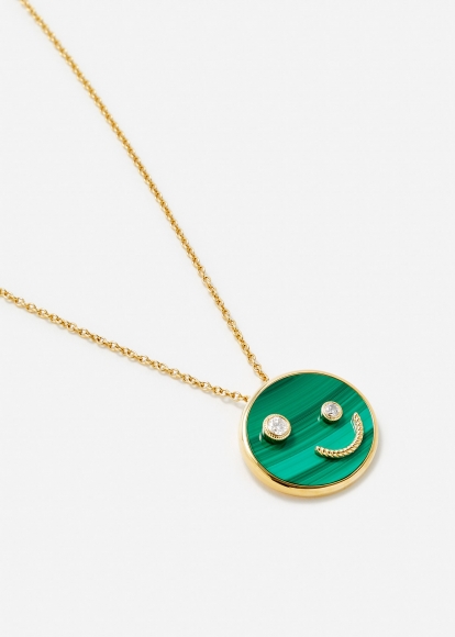PENDENTIF PETIT SOURIRE MALACHITE OR JAUNE