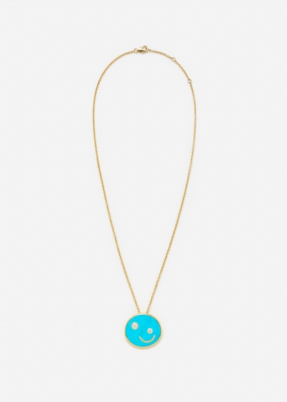 PENDENTIF PETIT SOURIRE TURQUOISE OR JAUNE