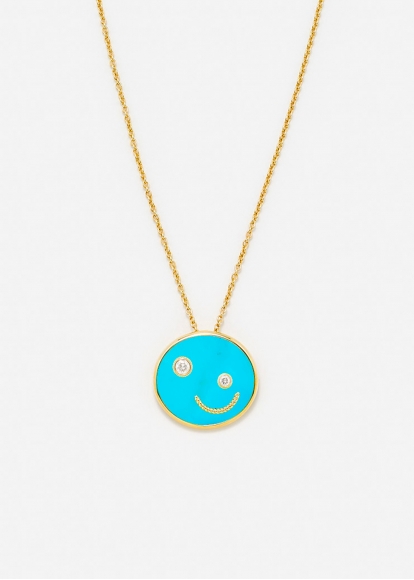 PENDENTIF PETIT SOURIRE TURQUOISE OR JAUNE