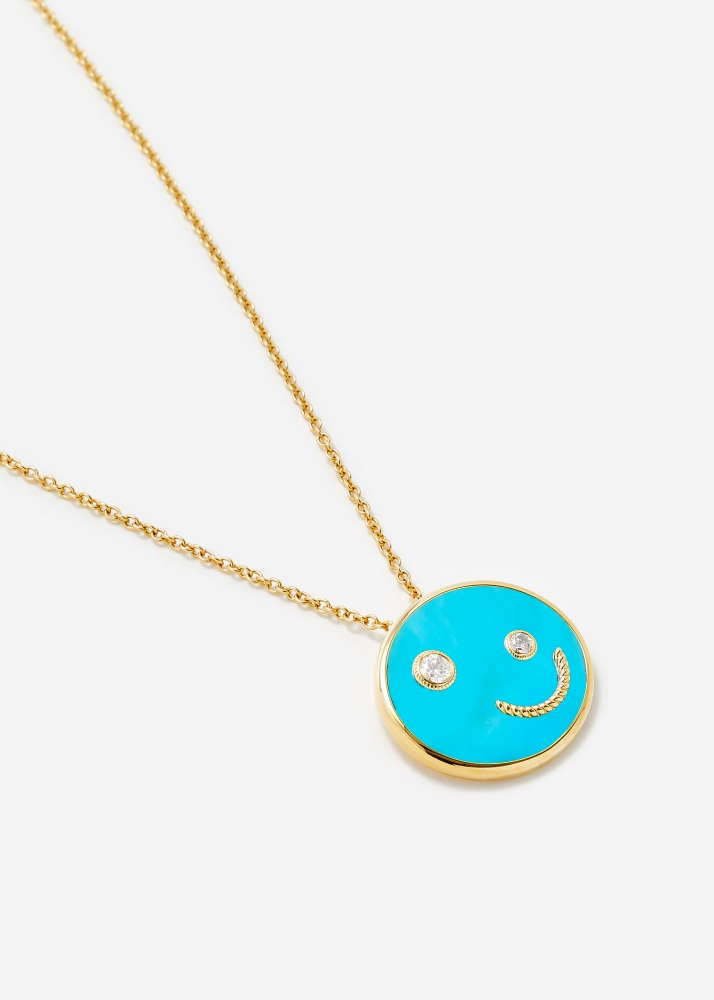 PENDENTIF PETIT SOURIRE TURQUOISE OR JAUNE