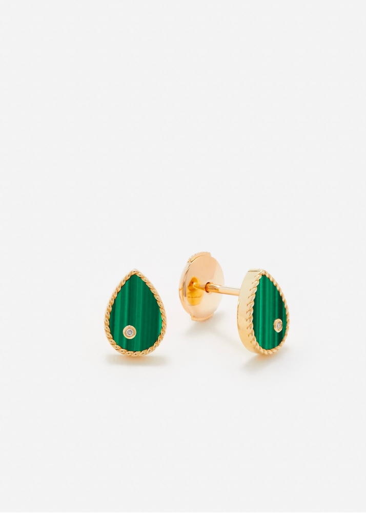 PAIRE DE BABY PUCES POIRE MALACHITE OR JAUNE