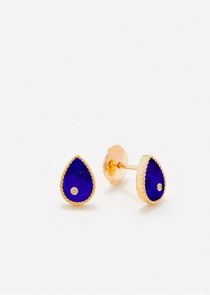 PAIRE DE BABY PUCES POIRE LAPIS LAZULI OR JAUNE