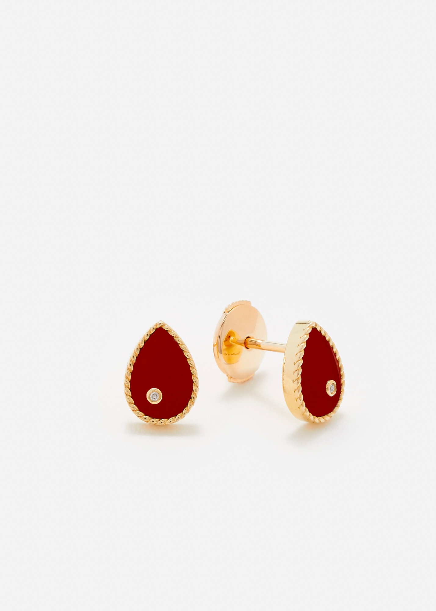 Pair of earrings Baby Poire - Red agate, diamonds and yellow gold - Yvonne Léon