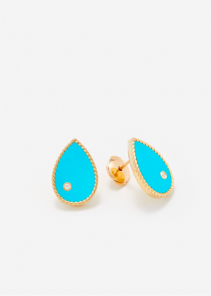 PAIRE DE PUCES POIRE TURQUOISE OR JAUNE