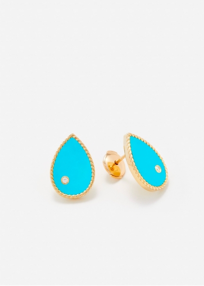 PAIRE DE PUCES POIRE TURQUOISE OR JAUNE