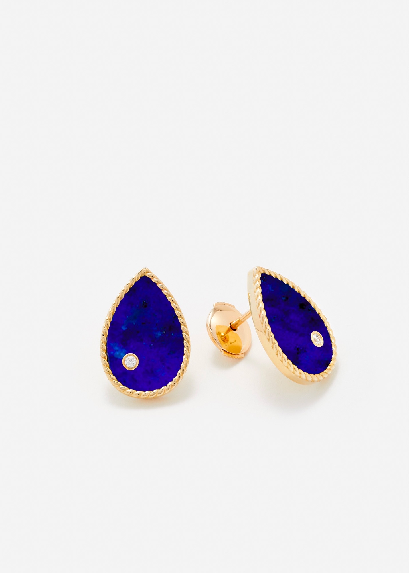 PAIRE DE PUCES POIRE LAPIS LAZULI OR JAUNE