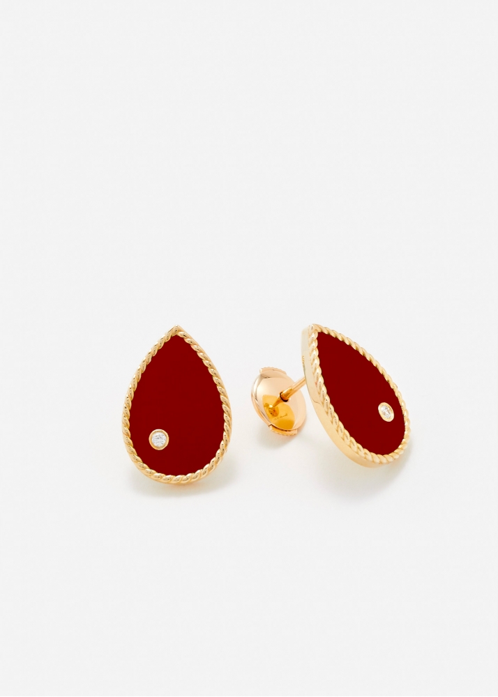 PAIRE DE PUCES POIRE AGATE ROUGE OR JAUNE