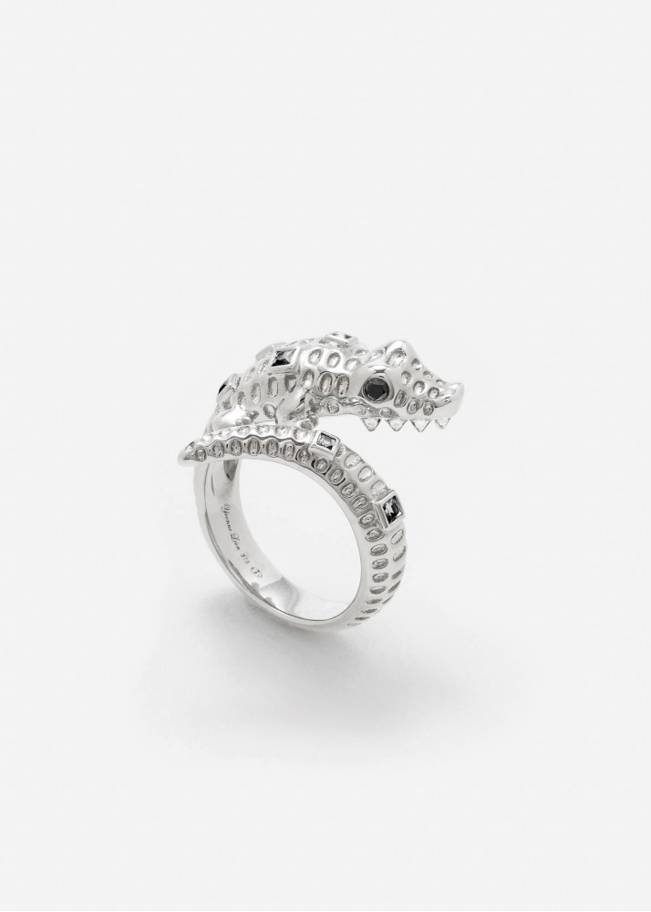 BAGUE CROCODILE OR BLANC