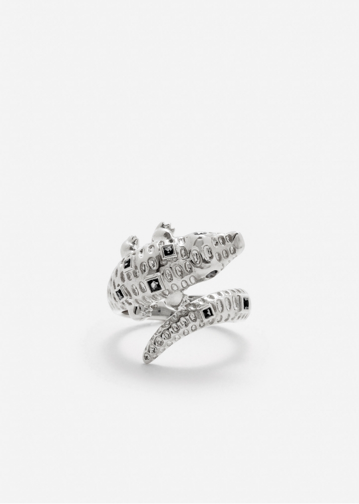 BAGUE CROCO OR BLANC