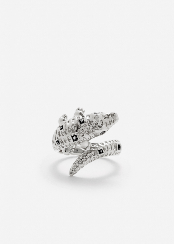 BAGUE CROCODILE OR BLANC