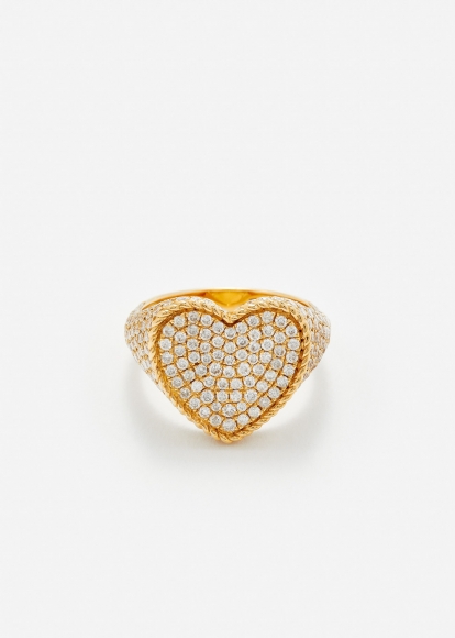 CHEVALIÈRE COEUR FULL DIAMANTS OR JAUNE