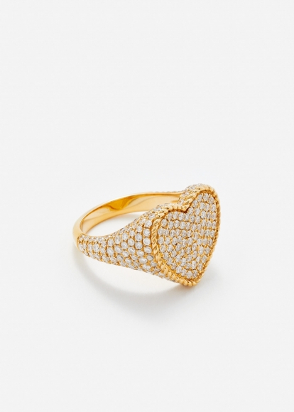 CHEVALIÈRE COEUR FULL DIAMANTS OR JAUNE