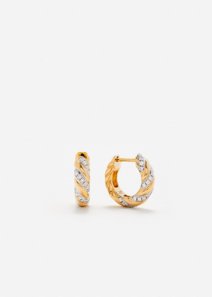 PAIRE DE CRÉOLES TORSADE DIAMANTS OR JAUNE
