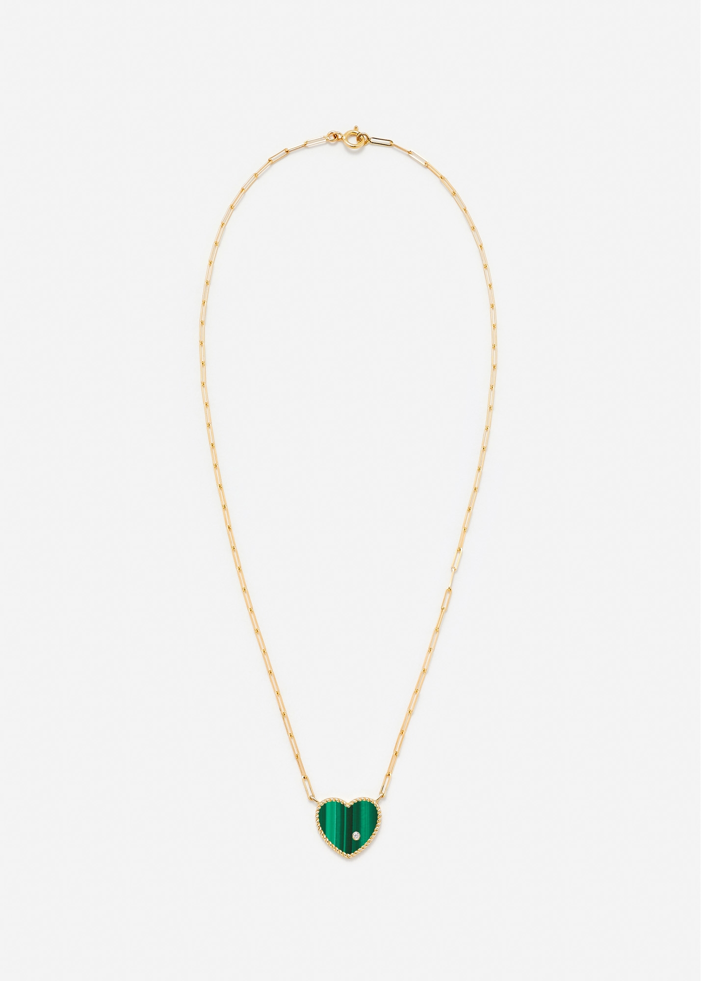 COLLIER SOLITAIRE COEUR PLAQUE MALACHITE OR JAUNE
