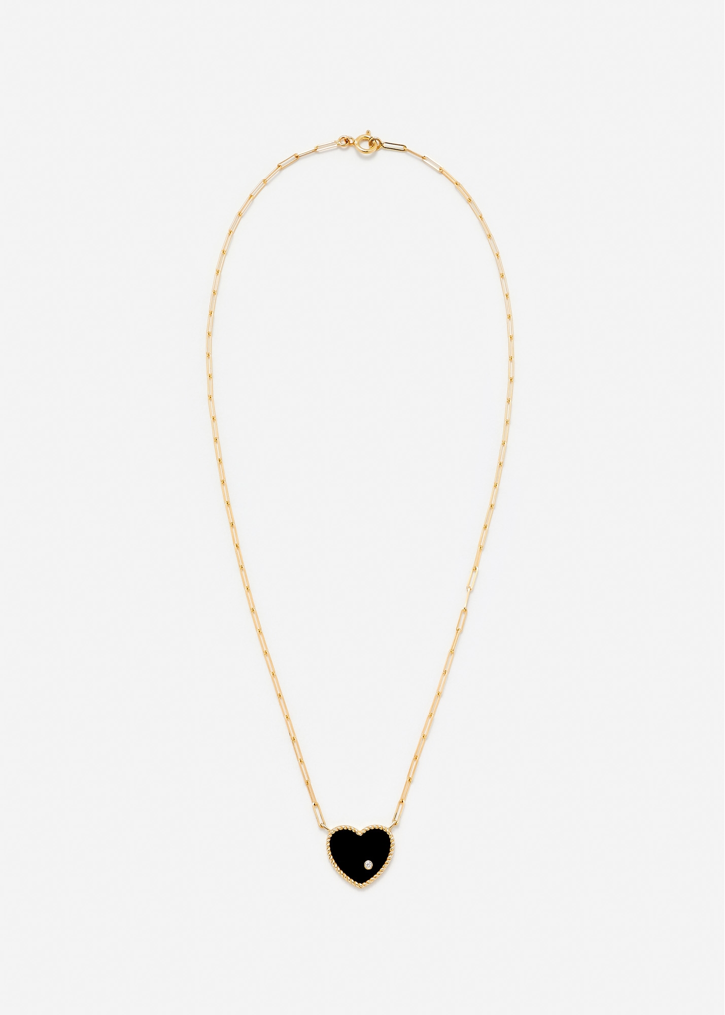 COLLIER SOLITAIRE COEUR PLAQUE ONYX OR JAUNE