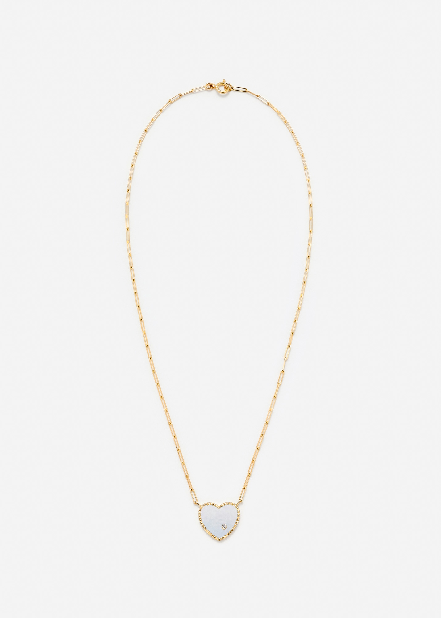 COLLIER SOLITAIRE COEUR PLAQUE NACRE OR JAUNE