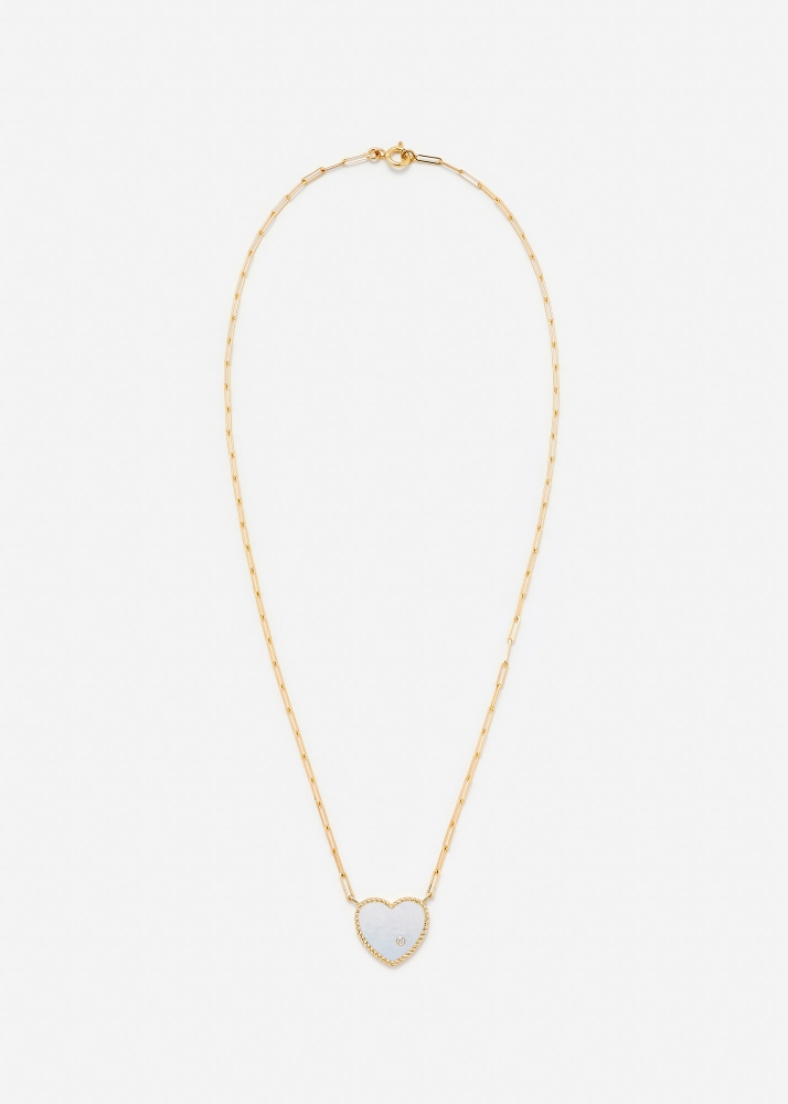 COLLIER SOLITAIRE COEUR PLAQUE NACRE OR JAUNE