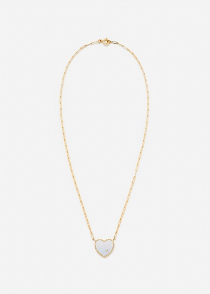 COLLIER SOLITAIRE COEUR PLAQUE NACRE OR JAUNE