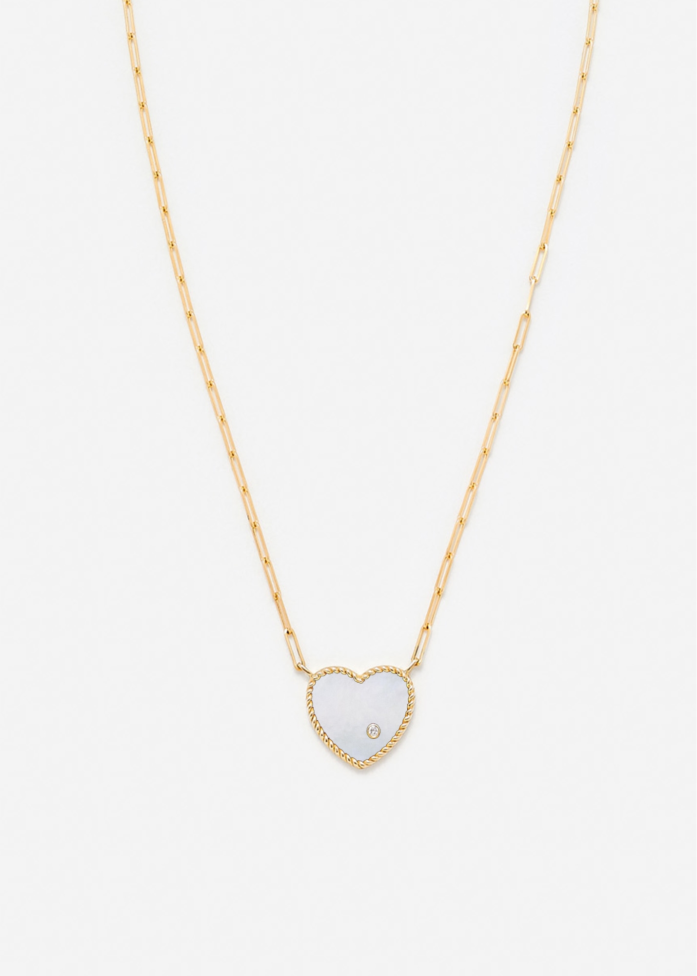 COLLIER SOLITAIRE COEUR PLAQUE NACRE OR JAUNE