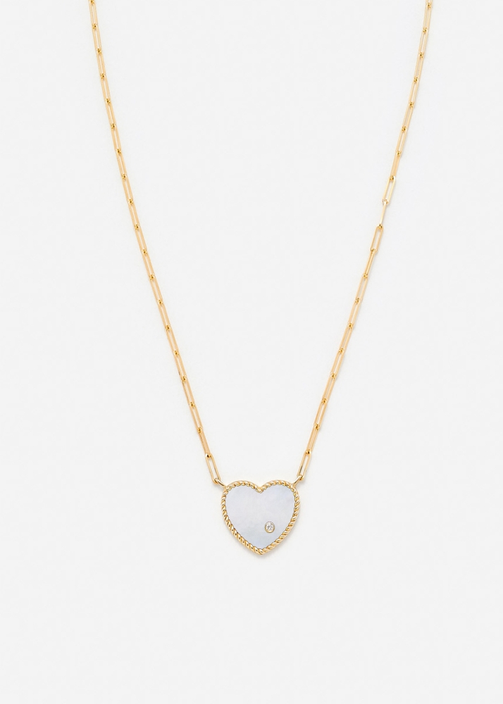 COLLIER SOLITAIRE COEUR PLAQUE NACRE OR JAUNE