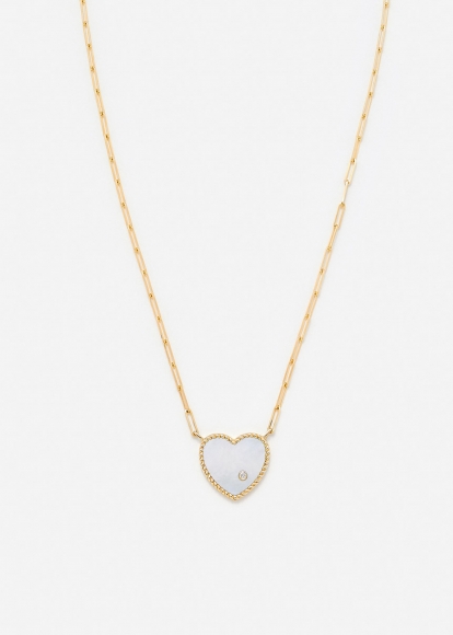 COLLIER SOLITAIRE COEUR PLAQUE NACRE OR JAUNE
