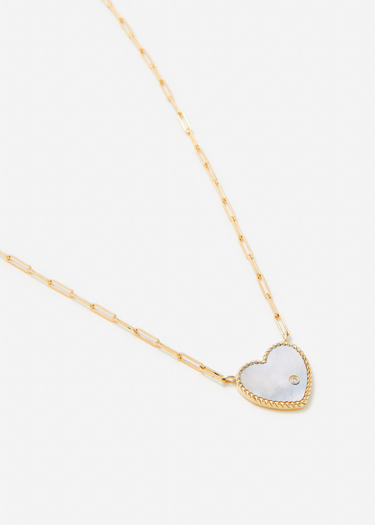 COLLIER SOLITAIRE COEUR PLAQUE NACRE OR JAUNE