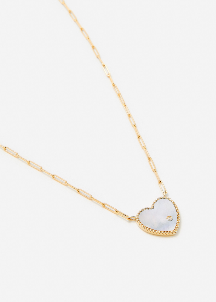 COLLIER SOLITAIRE COEUR PLAQUE NACRE OR JAUNE