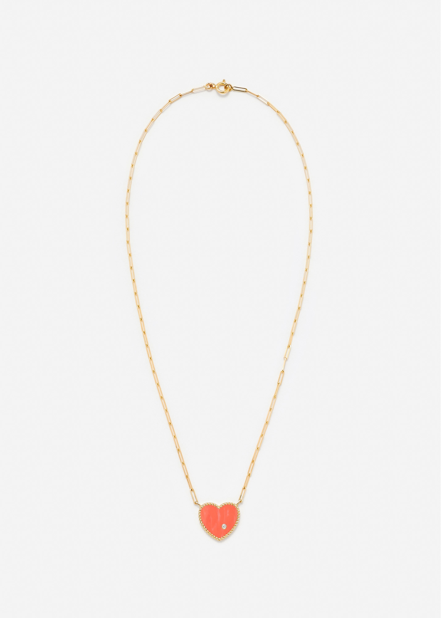 COLLIER SOLITAIRE COEUR PLAQUE CORAIL OR JAUNE