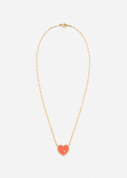 COLLIER SOLITAIRE COEUR PLAQUE CORAIL OR JAUNE