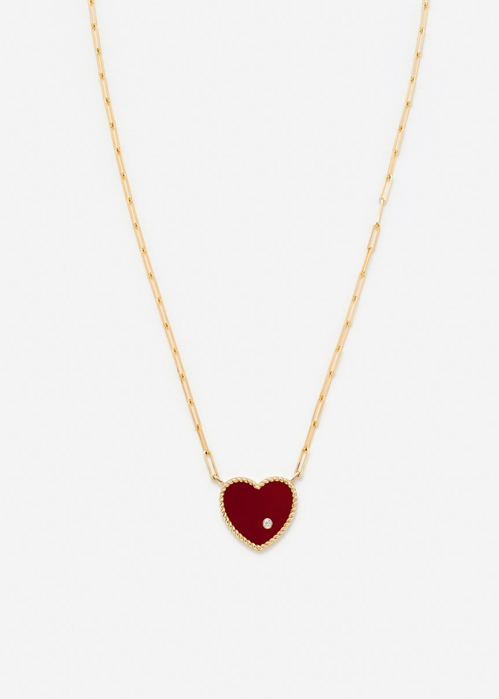 COLLIER SOLITAIRE PM COEUR AGATE ROUGE OR JAUNE