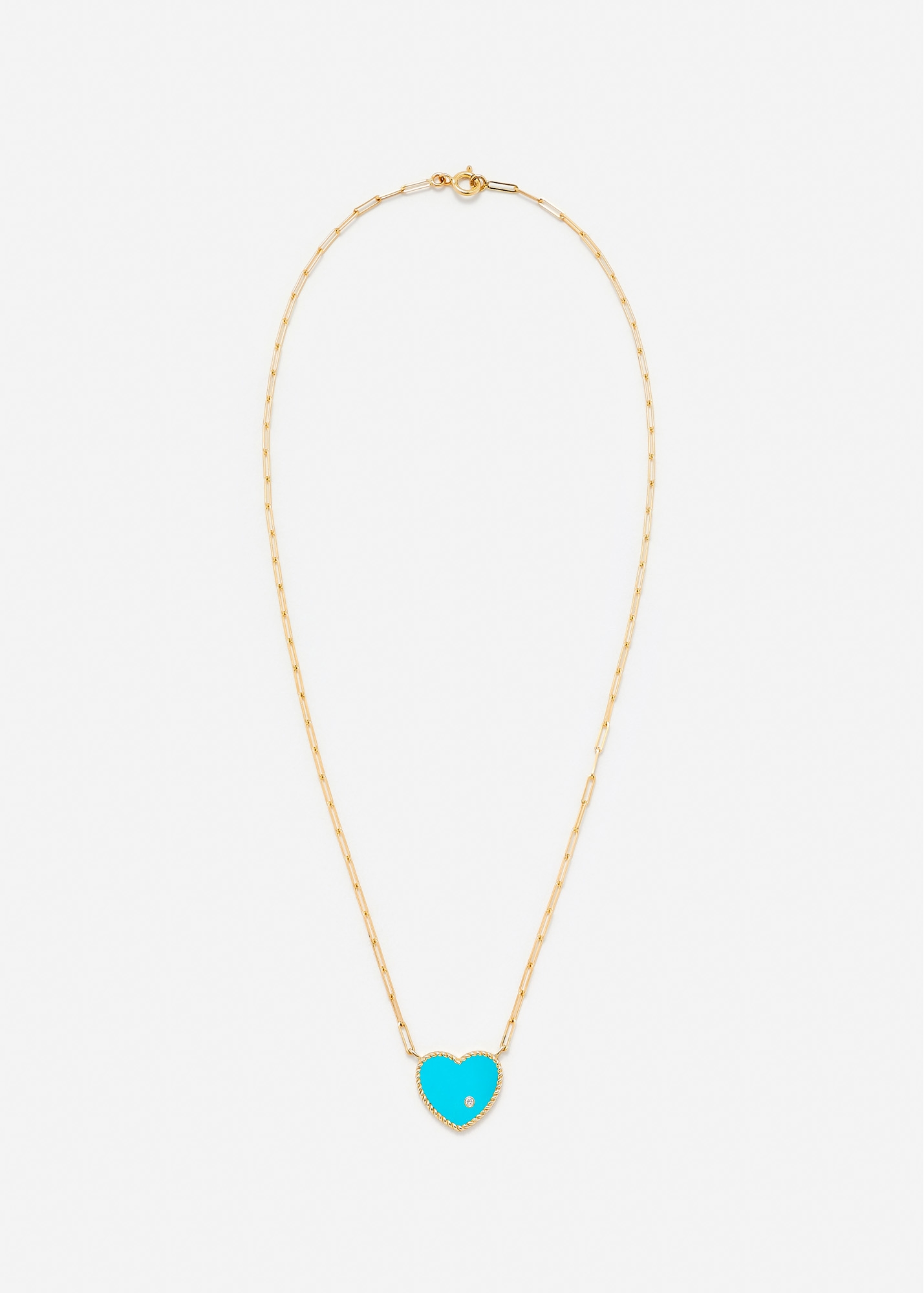COLLIER SOLITAIRE COEUR PLAQUE TURQUOISE OR JAUNE