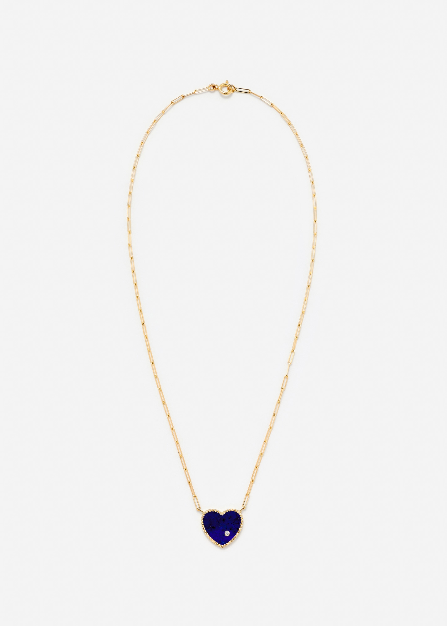 COLLIER SOLITAIRE COEUR PLAQUE LAPIS LAZULI OR JAUNE