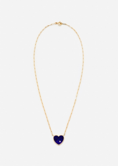 COLLIER SOLITAIRE COEUR PLAQUE LAPIS LAZULI OR JAUNE