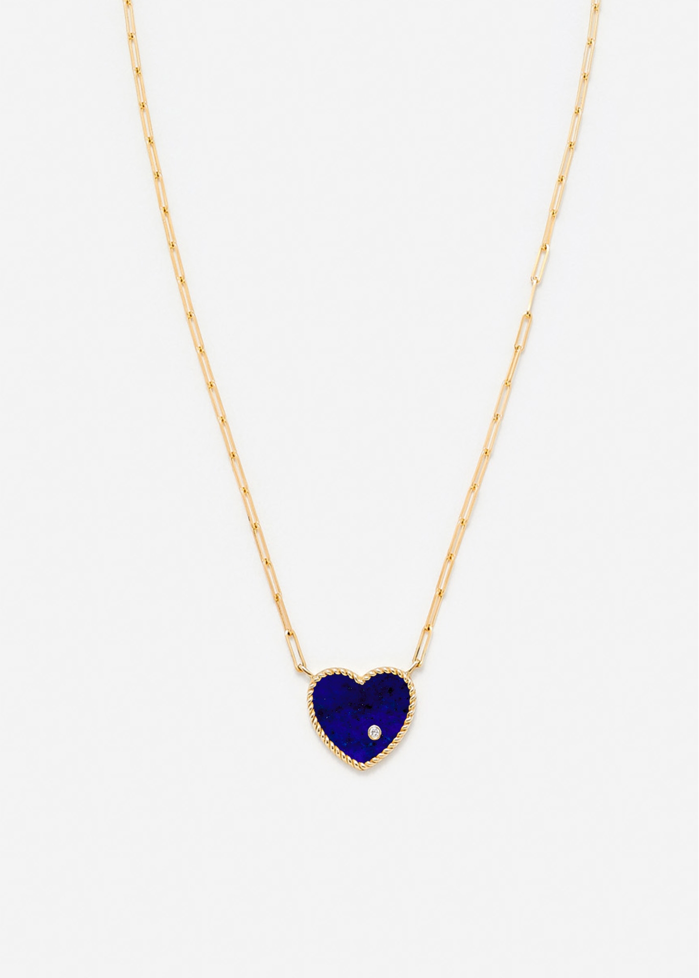 COLLIER SOLITAIRE COEUR PLAQUE LAPIS LAZULI OR JAUNE