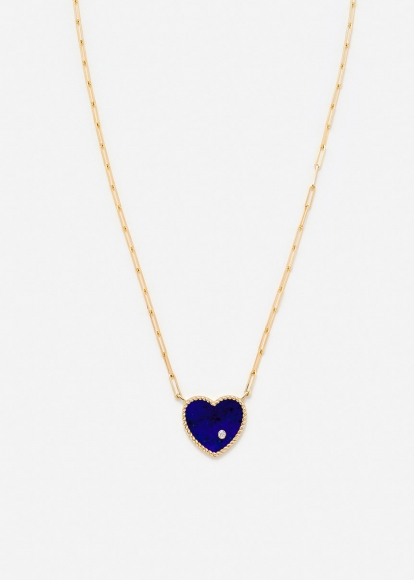 COLLIER SOLITAIRE COEUR PLAQUE LAPIS LAZULI OR JAUNE
