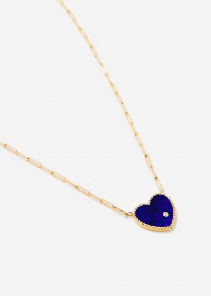 COLLIER SOLITAIRE COEUR PLAQUE LAPIS LAZULI OR JAUNE