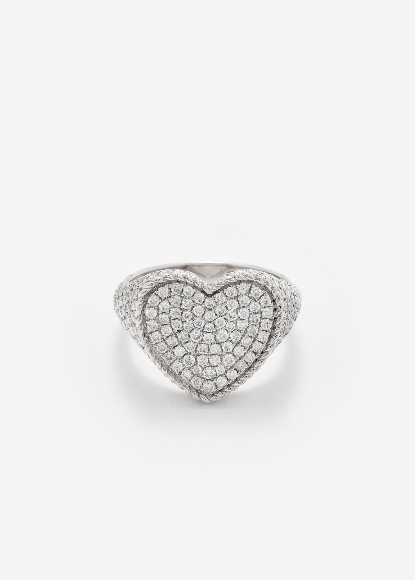 CHEVALIÈRE COEUR FULL DIAMANTS OR BLANC