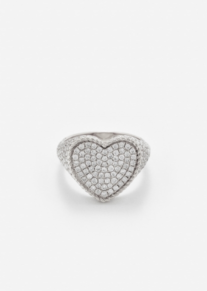 CHEVALIÈRE COEUR FULL DIAMANTS OR BLANC