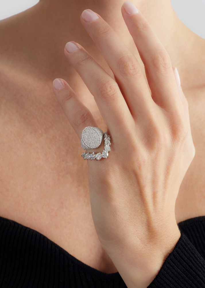 CHEVALIÈRE OVALE FULL DIAMANTS OR BLANC
