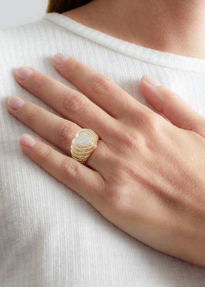 MINI BAGUE COEUR GODRONS DIAMANTS OR JAUNE