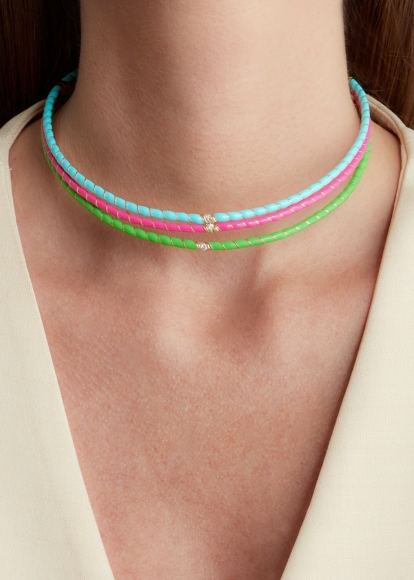 COLLIER TORQUE MINI TORSADE NÉON ROSE OR JAUNE